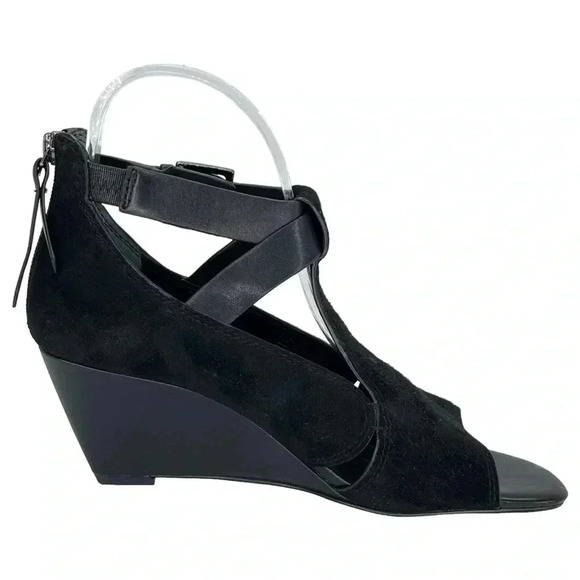 Donald Pliner Sila Wedge Sandals 7.5M Black Suede Leather Back Zipper - Picture 3 of 12